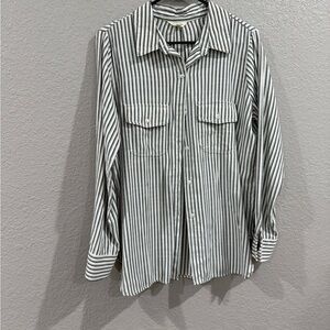 Max Studio Black and White Striped Women's Button Down Shirt